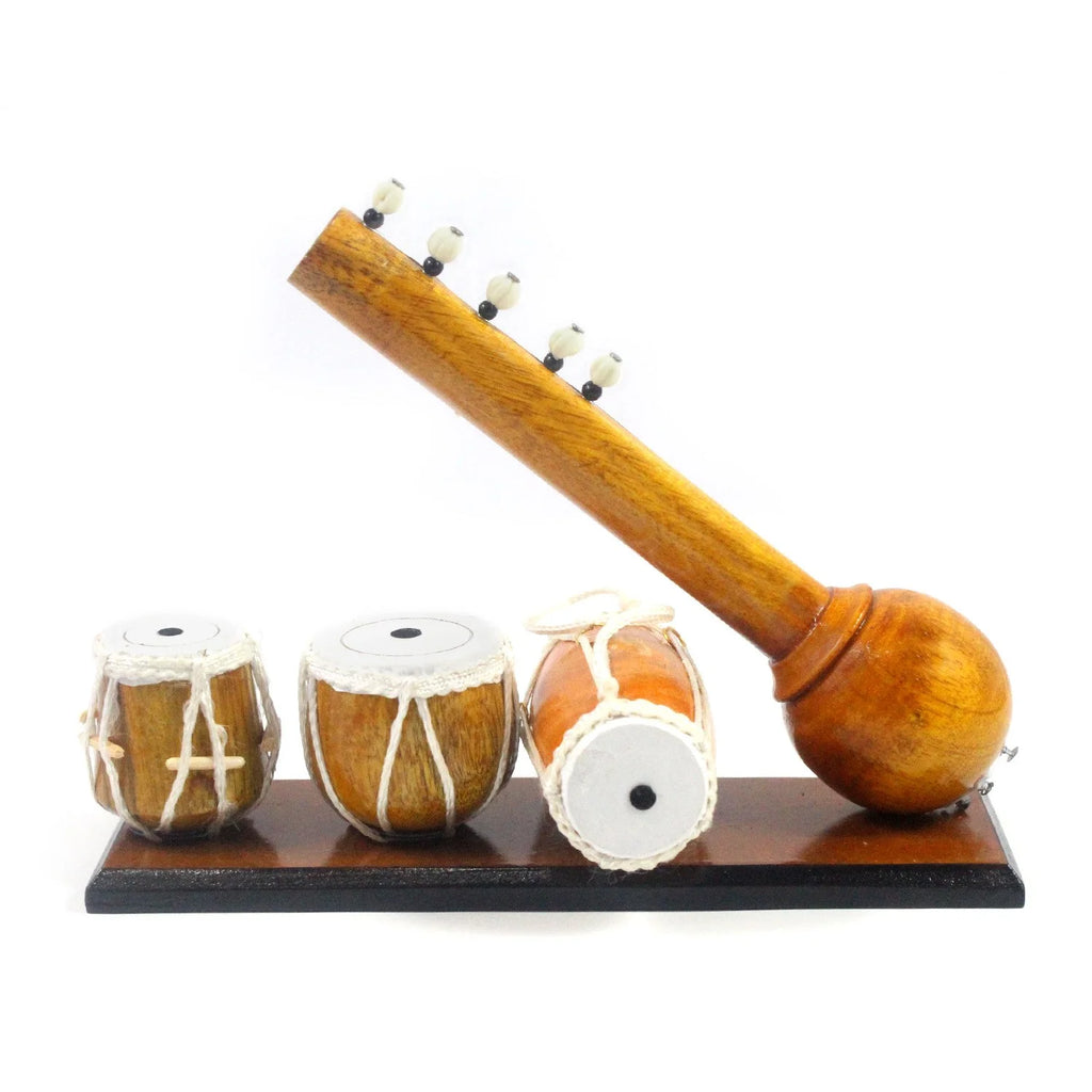 Handmade Miniature Wooden Tabla Sitar Harmonium Showpiece L839028