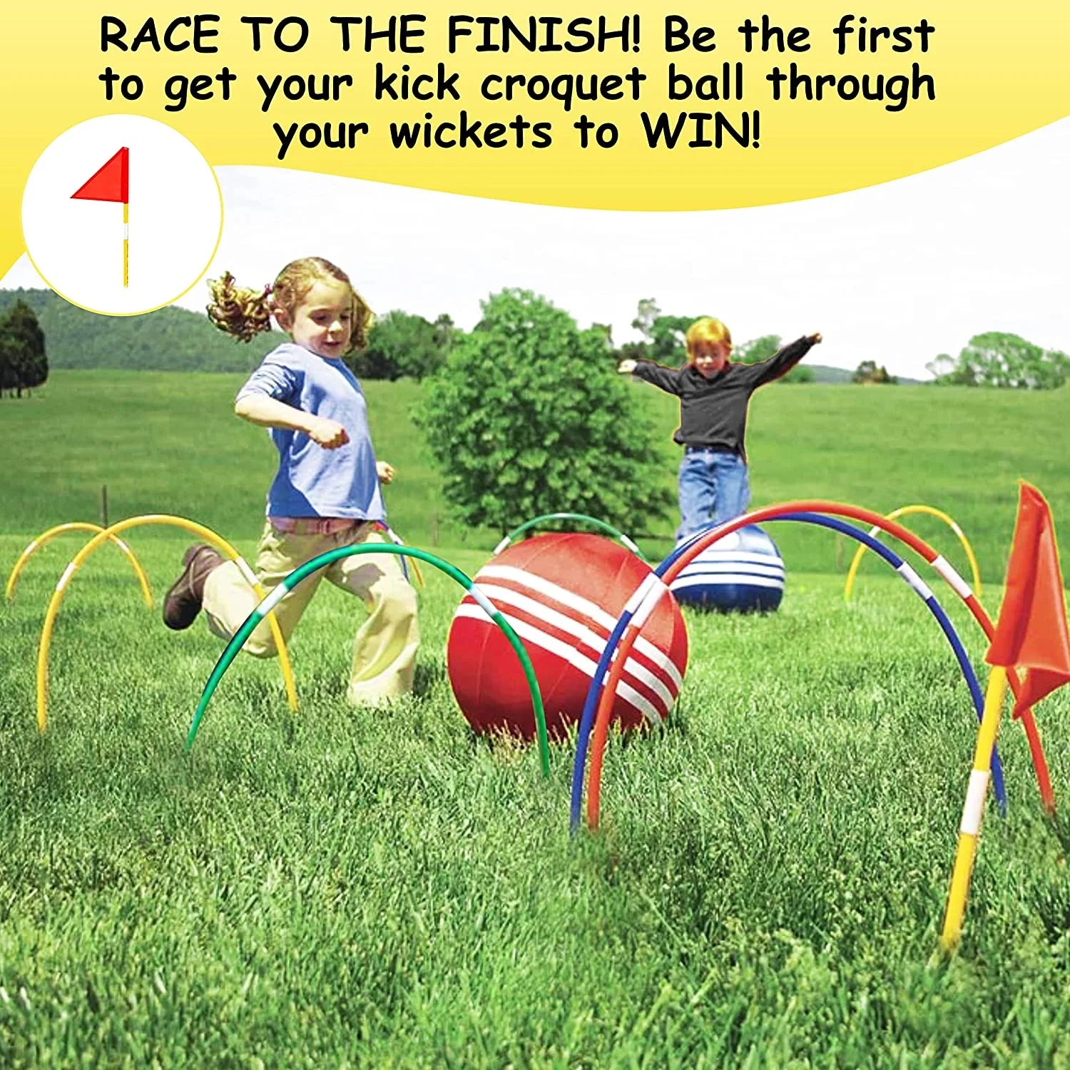 Inflatable Croquet Game Set with Balls, Wickets & Finish Flags M5395