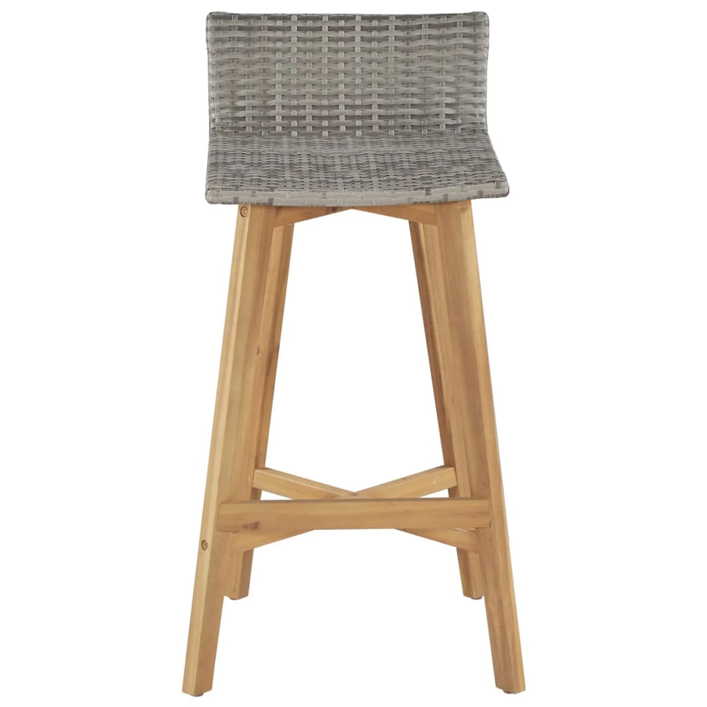 Set of 2 Poly Rattan Bar Stools with Acacia Wood Frame C2022