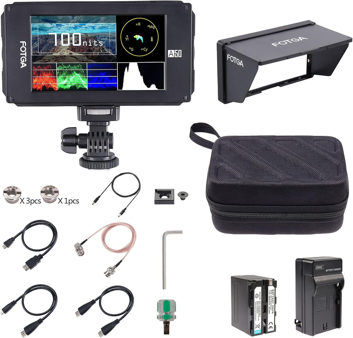 5inch Touchscreen Camera Field Monitor with HDMI 4K In/Out, Carry Case H7949