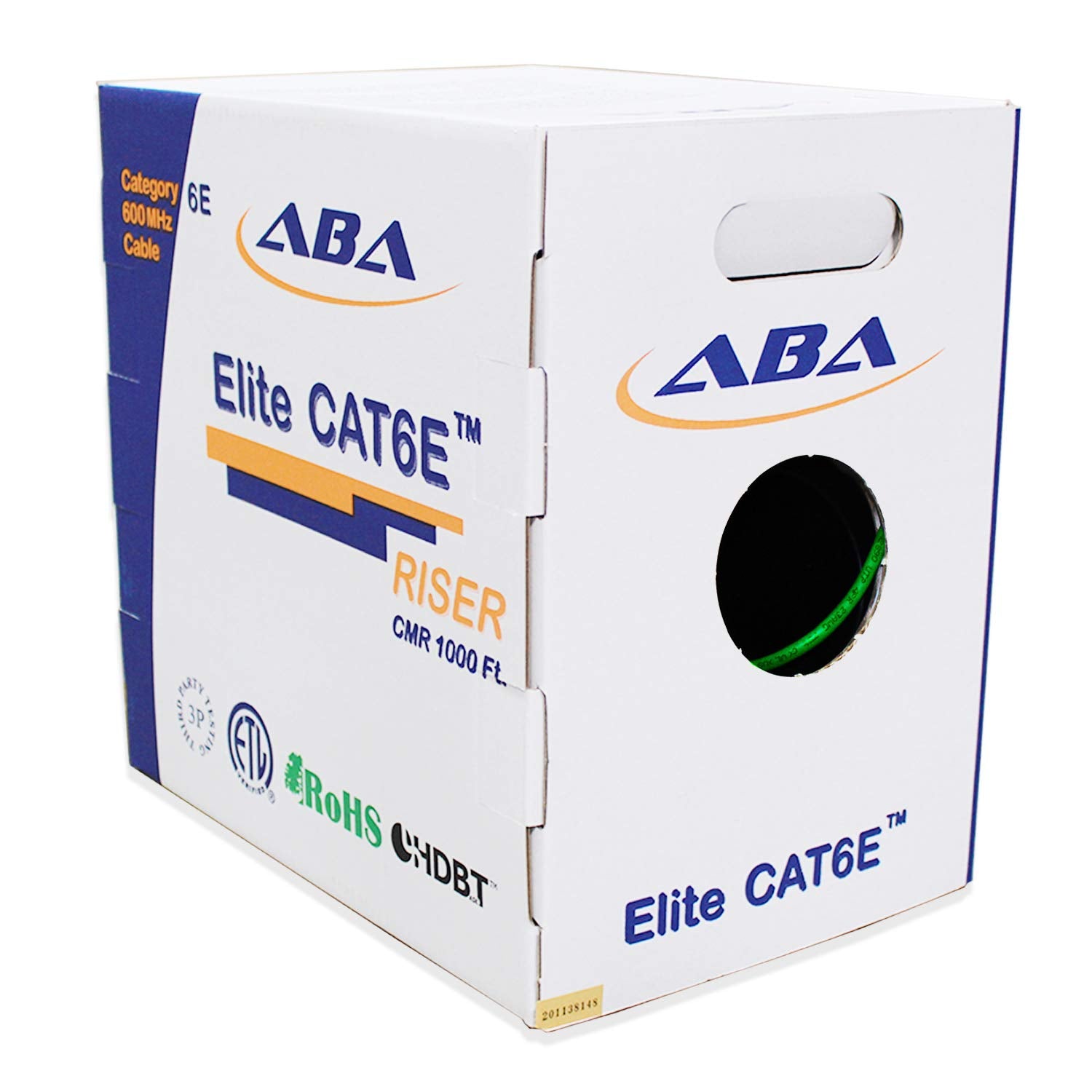 Cat6 CMR Riser Ethernet Cable 1000ft, 24AWG, Solid Bare Copper, 600MHz, Bulk LAN Cable O7101