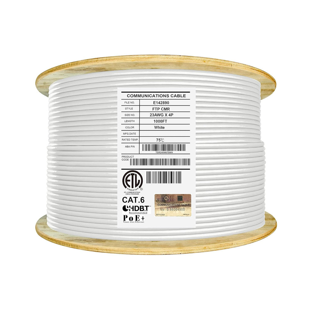Bulk Ethernet Cable Reel, Cat6 Shielded Riser, 1000ft, Black M558274