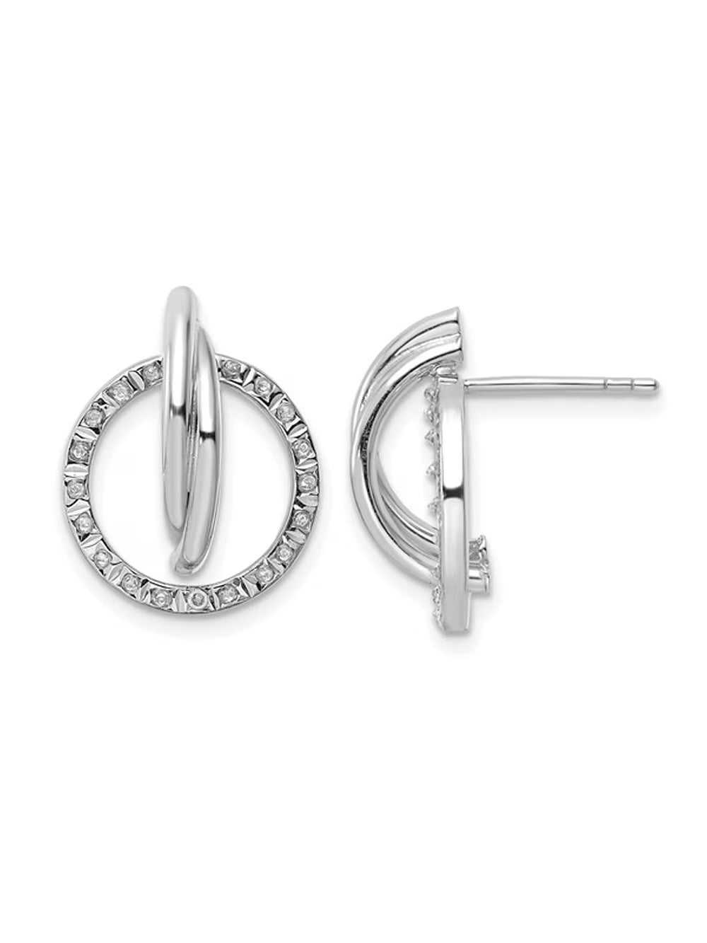 Sterling Silver Diamond Circle Earrings with Platinum Plating S22688