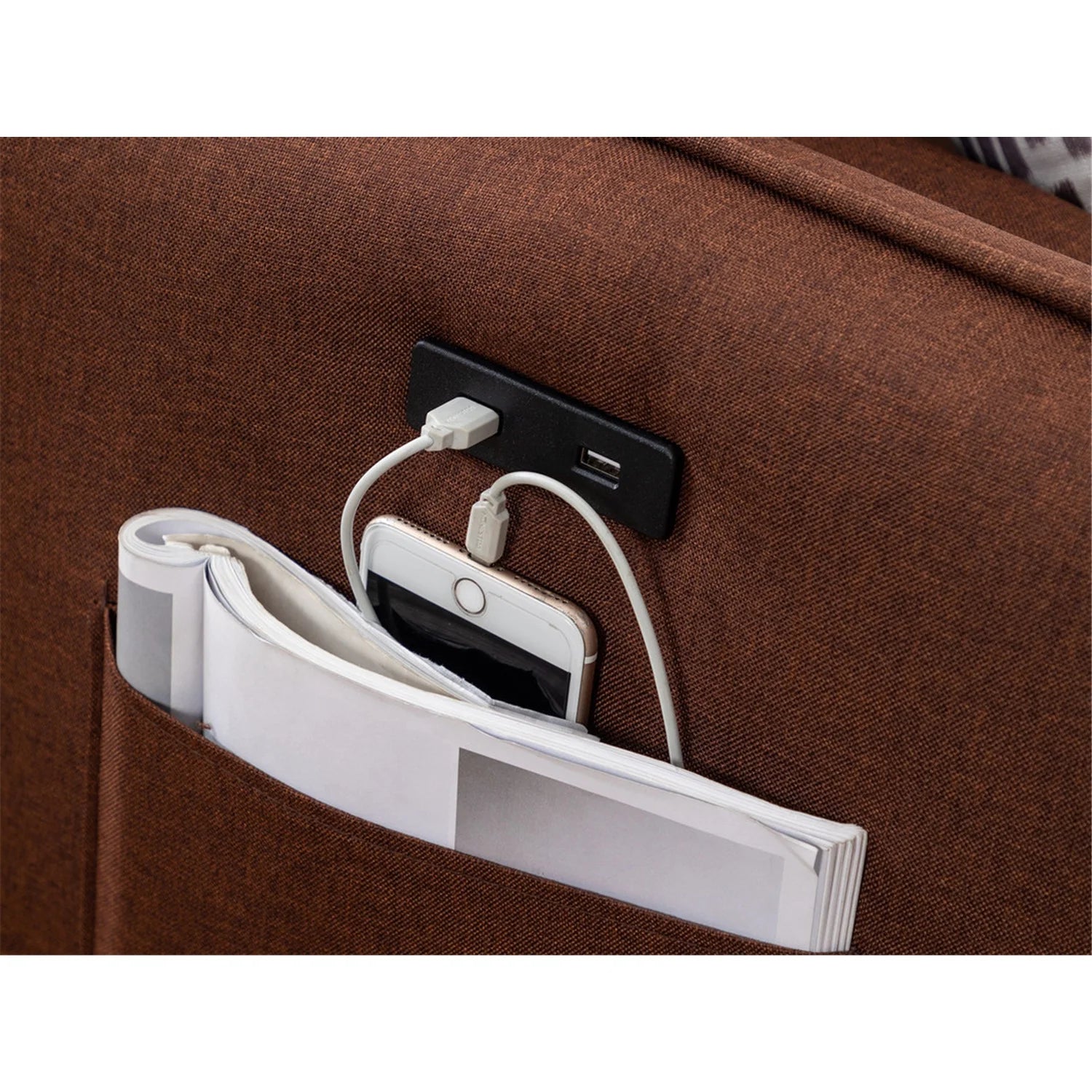 Brown Sectional Sofa Chaise with USB Charger & Pillows D292