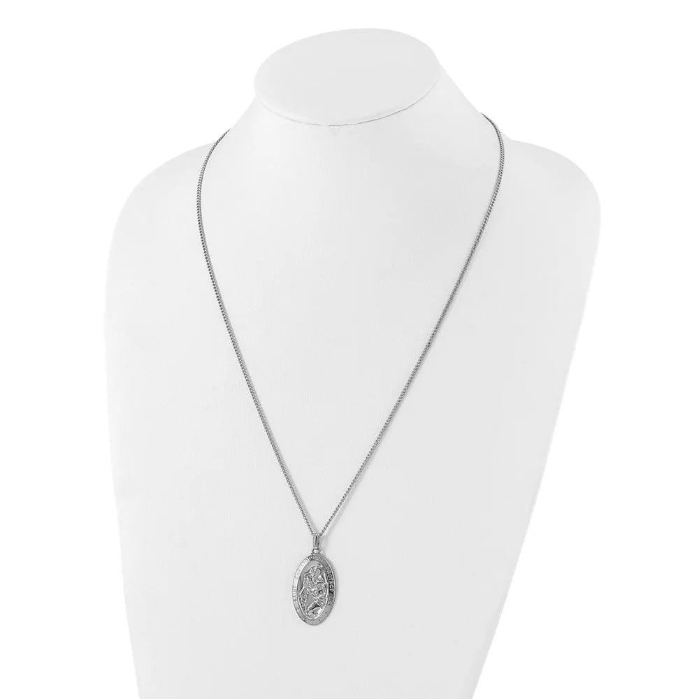 Rhodium-plated Oval St. Christopher Medal Necklace Y806984