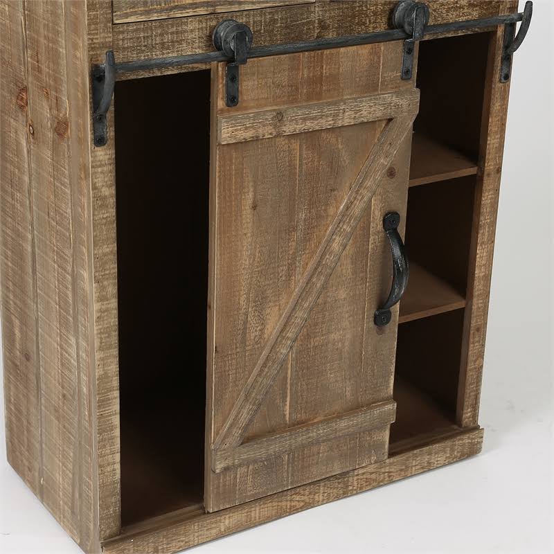Rustic Brown Wood Sliding Barn Door Cabinet O519