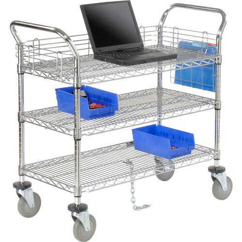 Chrome 3 Shelf Utility Cart with Polyurethane Brake Casters Q957217