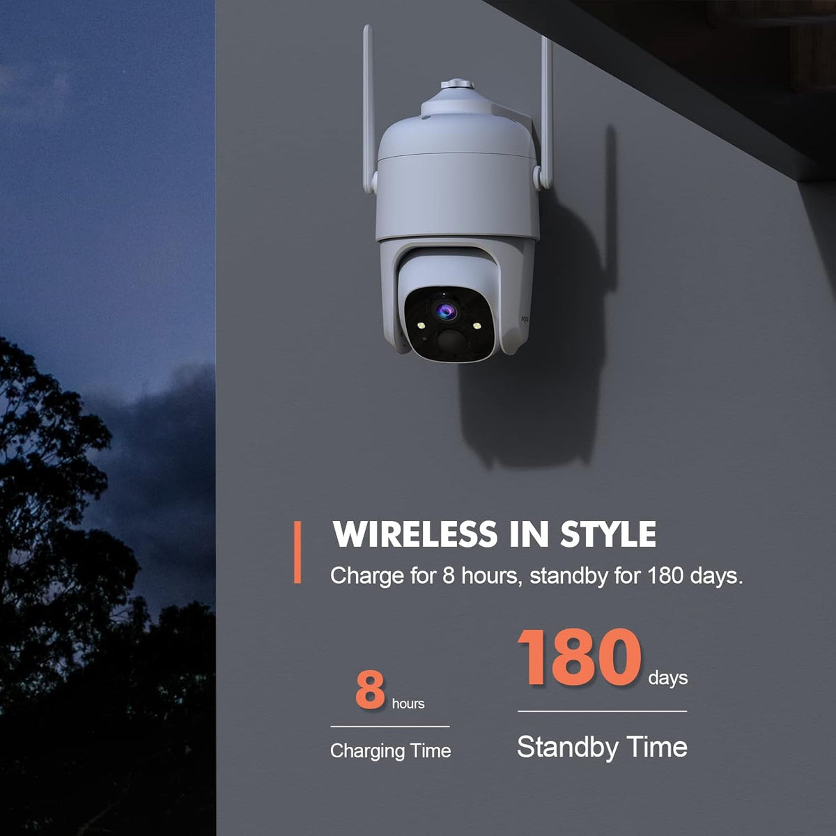 Wireless Security Camera Outdoor WiFi Battery Powered 360° PTZ Color Night Vision IP66 N388678