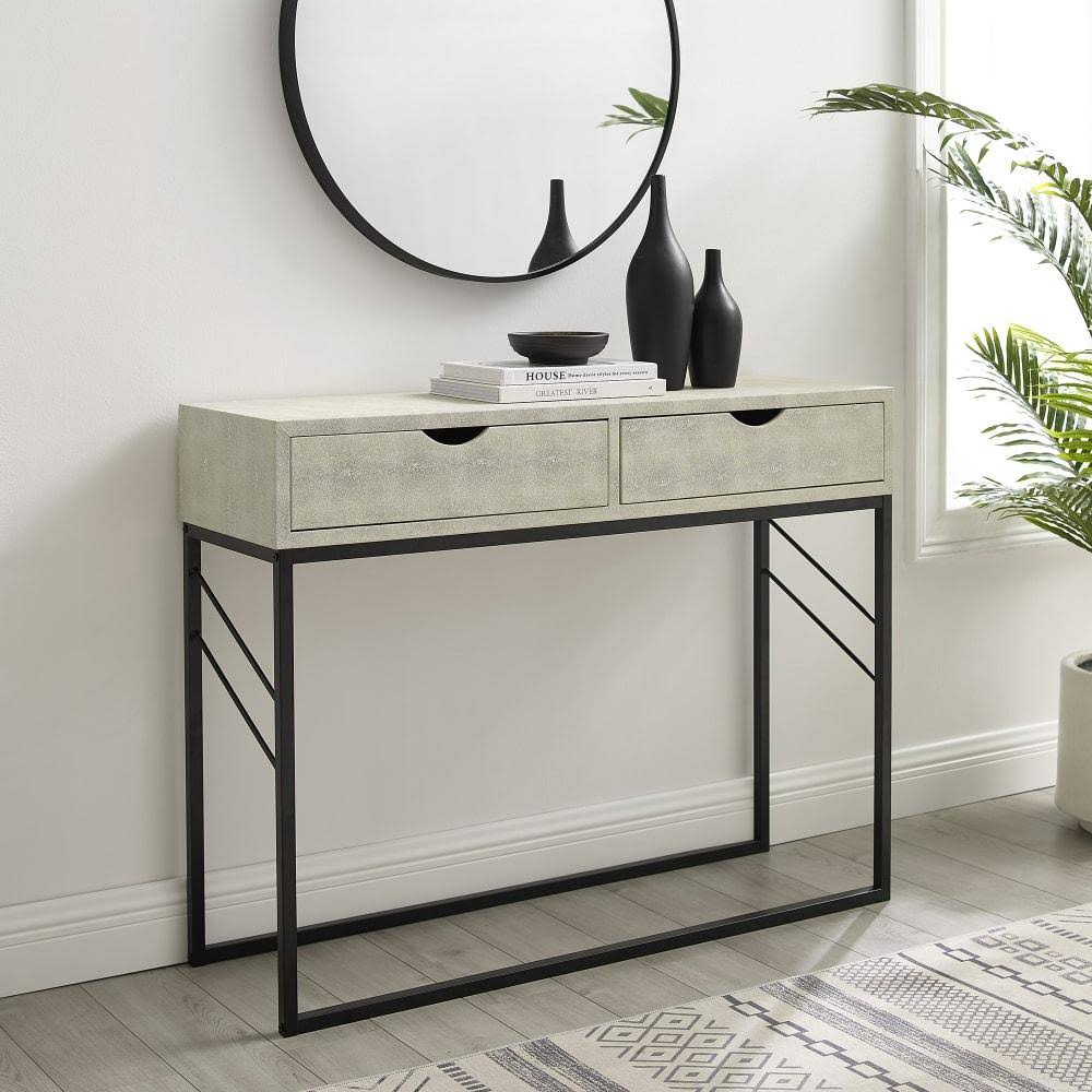Grey 2-Drawer Faux Shagreen Entry Table I219325