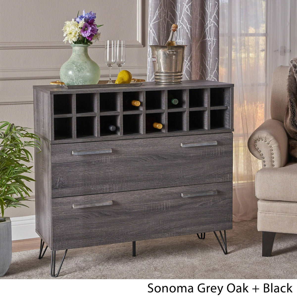 Bar Cabinet in Sonoma Gray Oak and Black K9604