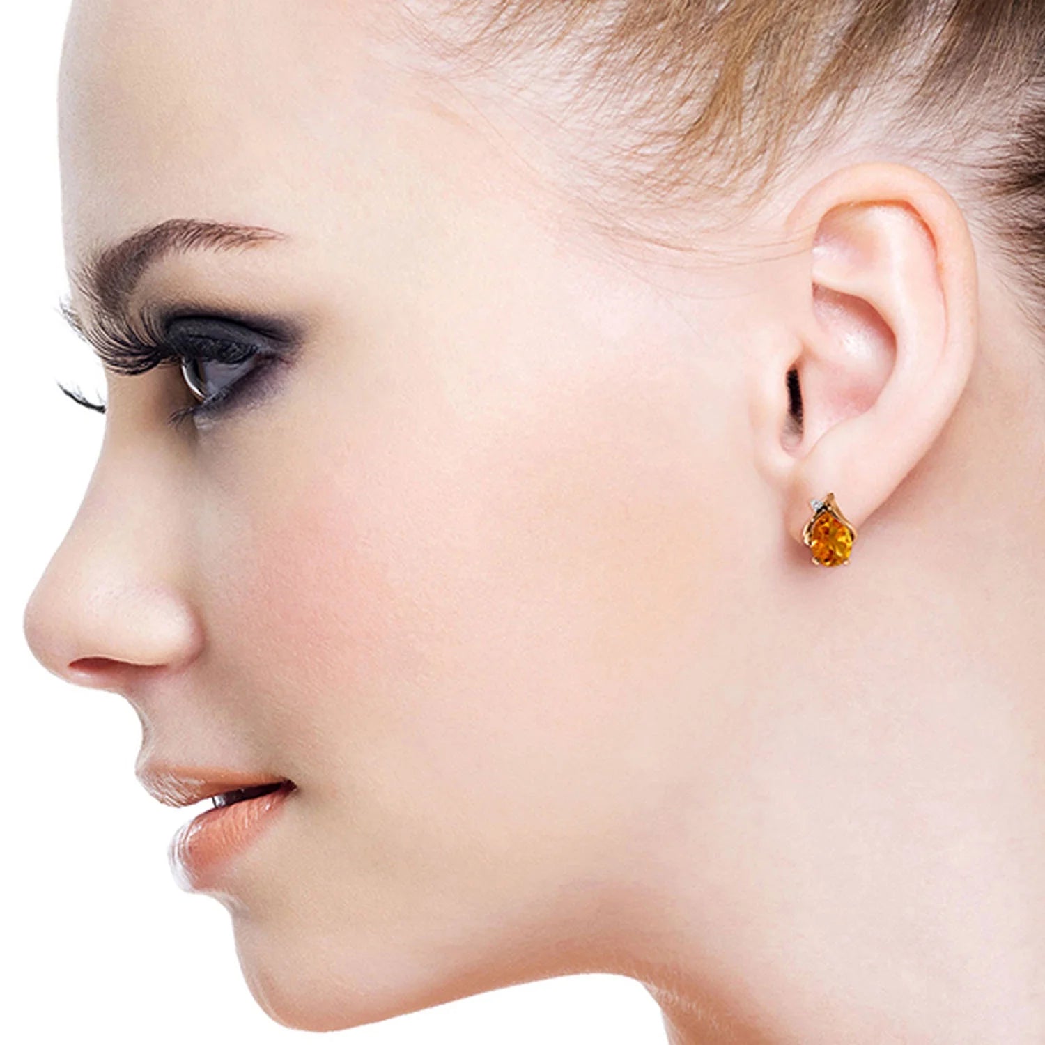 Rose Gold Stud Earrings Diamond Citrine Y2785