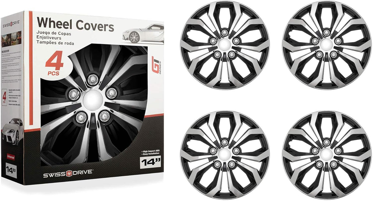 Set of 4 Chrome and Black ABS Hubcaps R2339