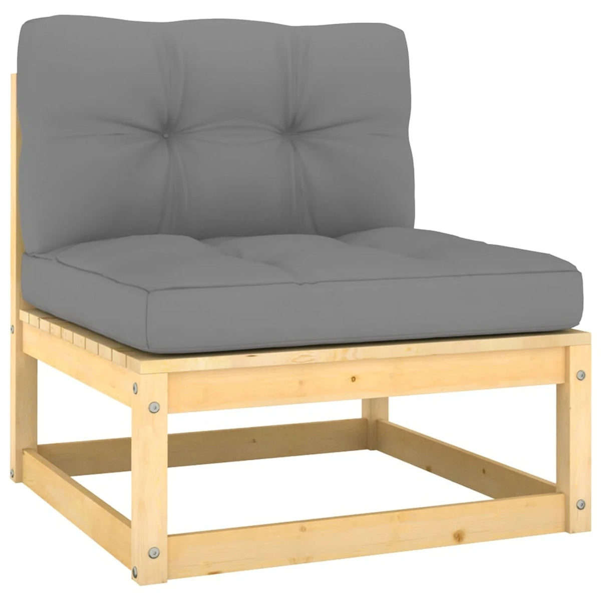 3 Piece Patio Lounge Set with Gray Cushions Middle Sofa and 2 Footstool Pinewood Outdoor Sectional Sofa Set N8006