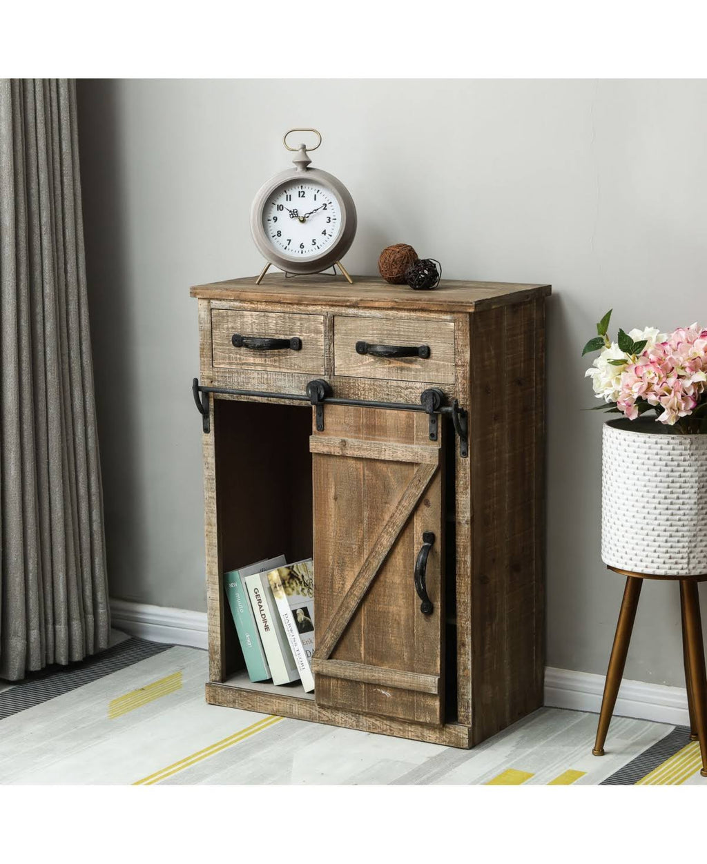 Rustic Brown Wood Sliding Barn Door Cabinet O519