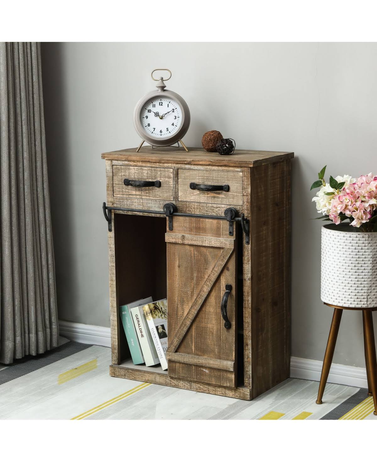 Rustic Brown Wood Sliding Barn Door Cabinet O519