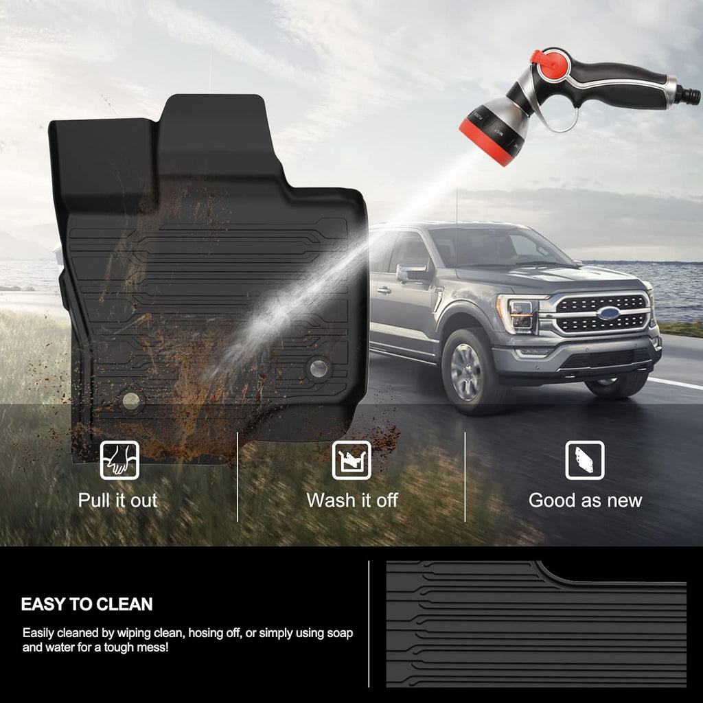 F150 Floor Mats for 2021 2022 Ford F-150 SuperCrew Cab All Weather Custom Fit Liners with Under Seat Lux Box A62673