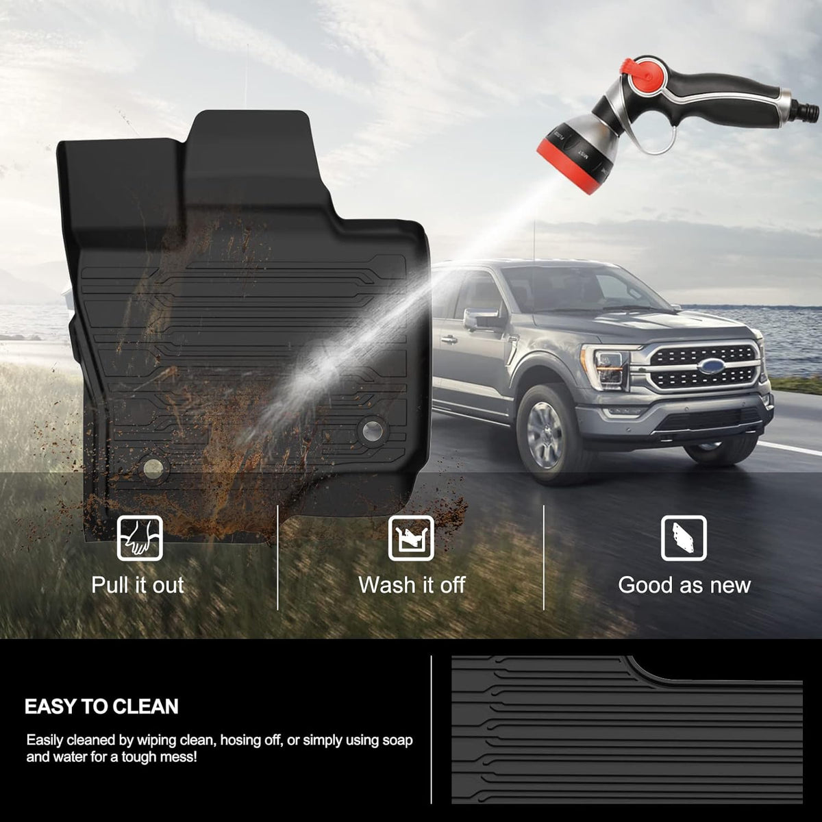 F150 Floor Mats for 2021 2022 Ford F-150 SuperCrew Cab All Weather Custom Fit Liners with Under Seat Lux Box A62673