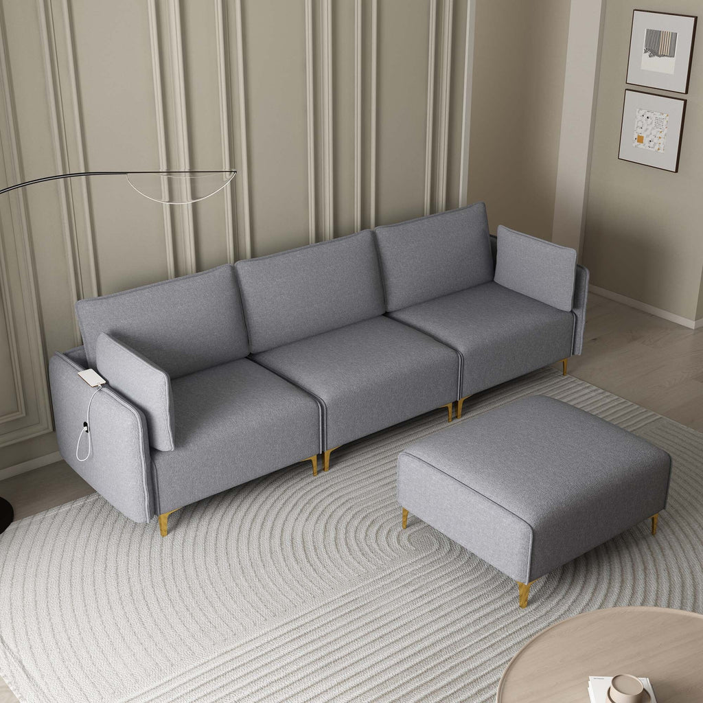 Grey L Shape Sectional Sofa with USB Y483