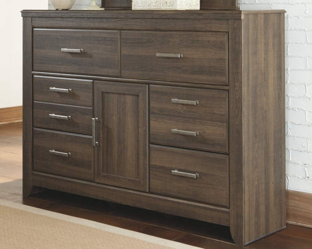 Rustic 6 Drawer Dresser with 1 Cabinet & Adjustable Shelf, Dark Brown B295