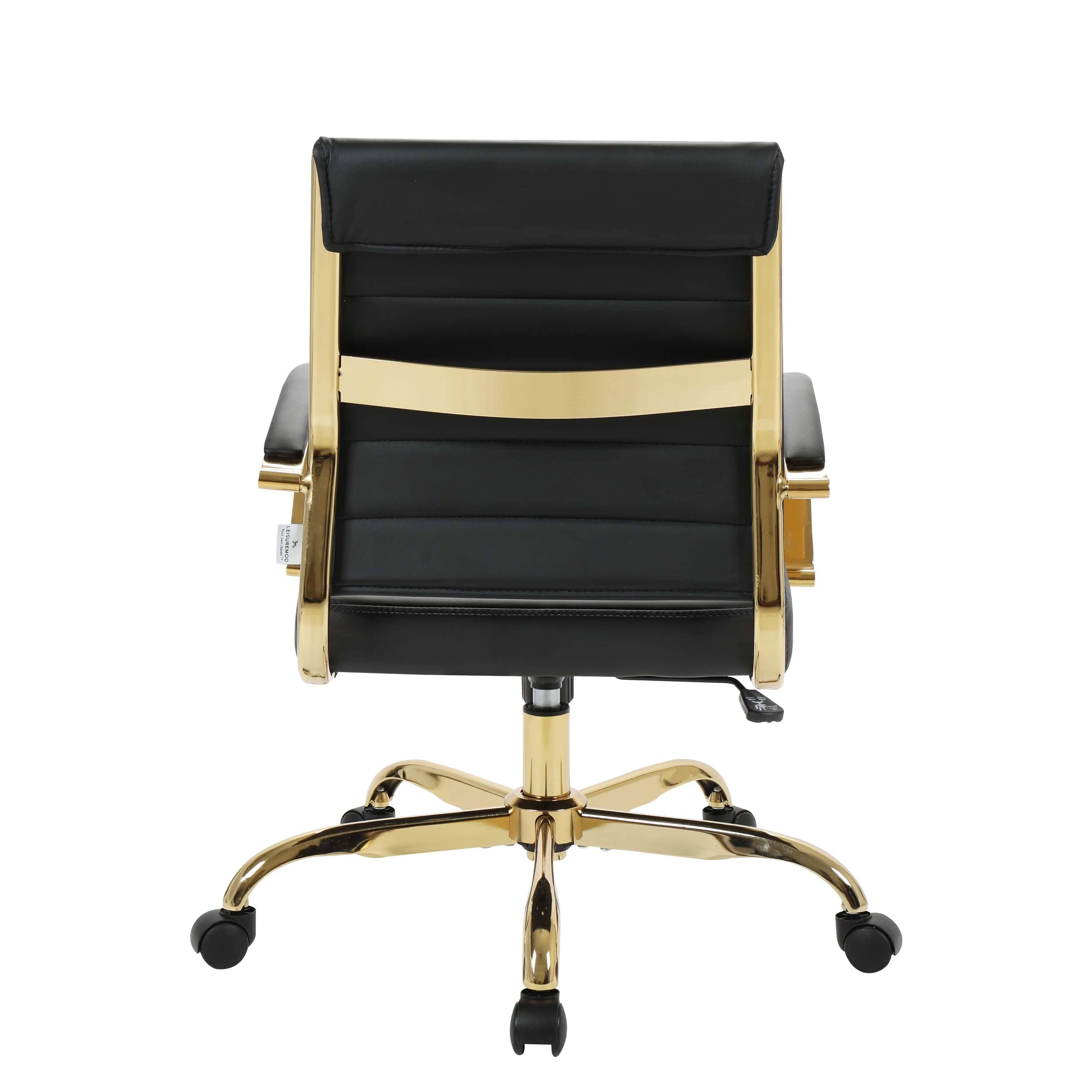 Black Leather Office Chair with Gold Frame N5146