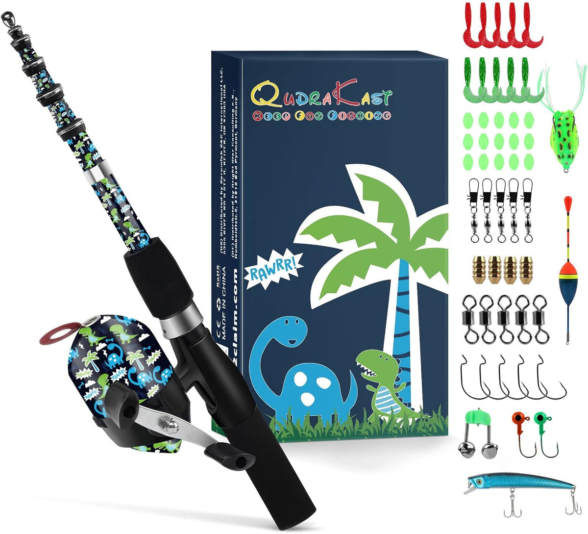 Kids Fishing Rod and Reel Combo, Cartoon Pattern, Pack of 2 U738390