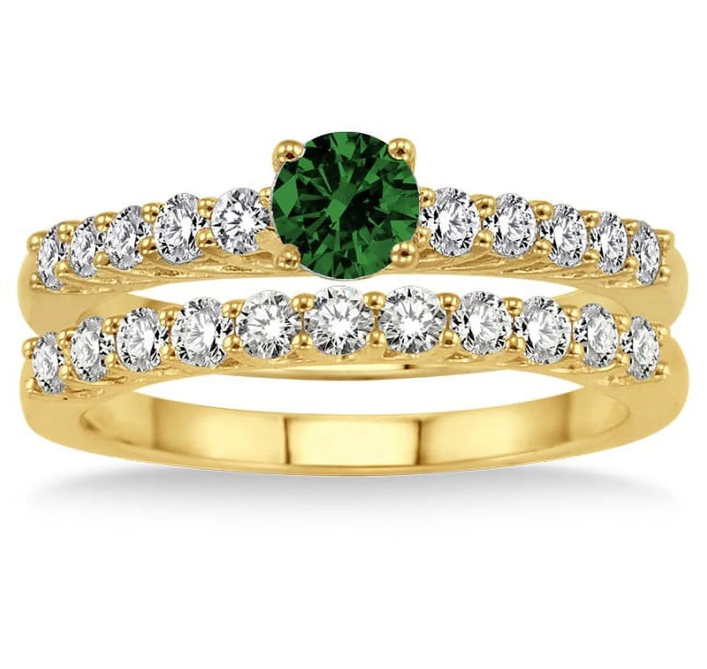 1.5 Carat Emerald & Diamond Bridal Set on 10k Yellow Gold F462251