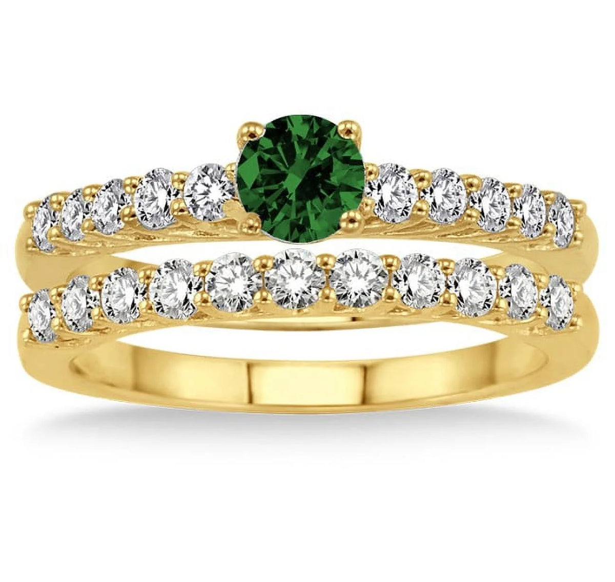 1.5 Carat Emerald & Diamond Bridal Set on 10k Yellow Gold F462251