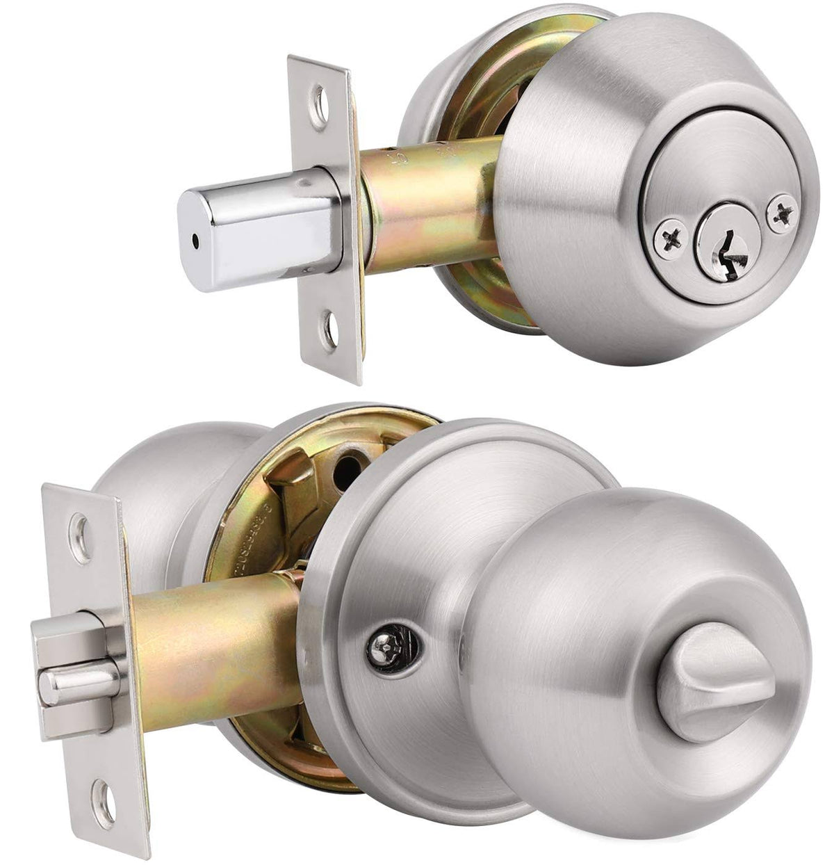 6 Pack Keyed Alike Entry Door Knobs with Double Cylinder Keyed Deadbolt Y879926