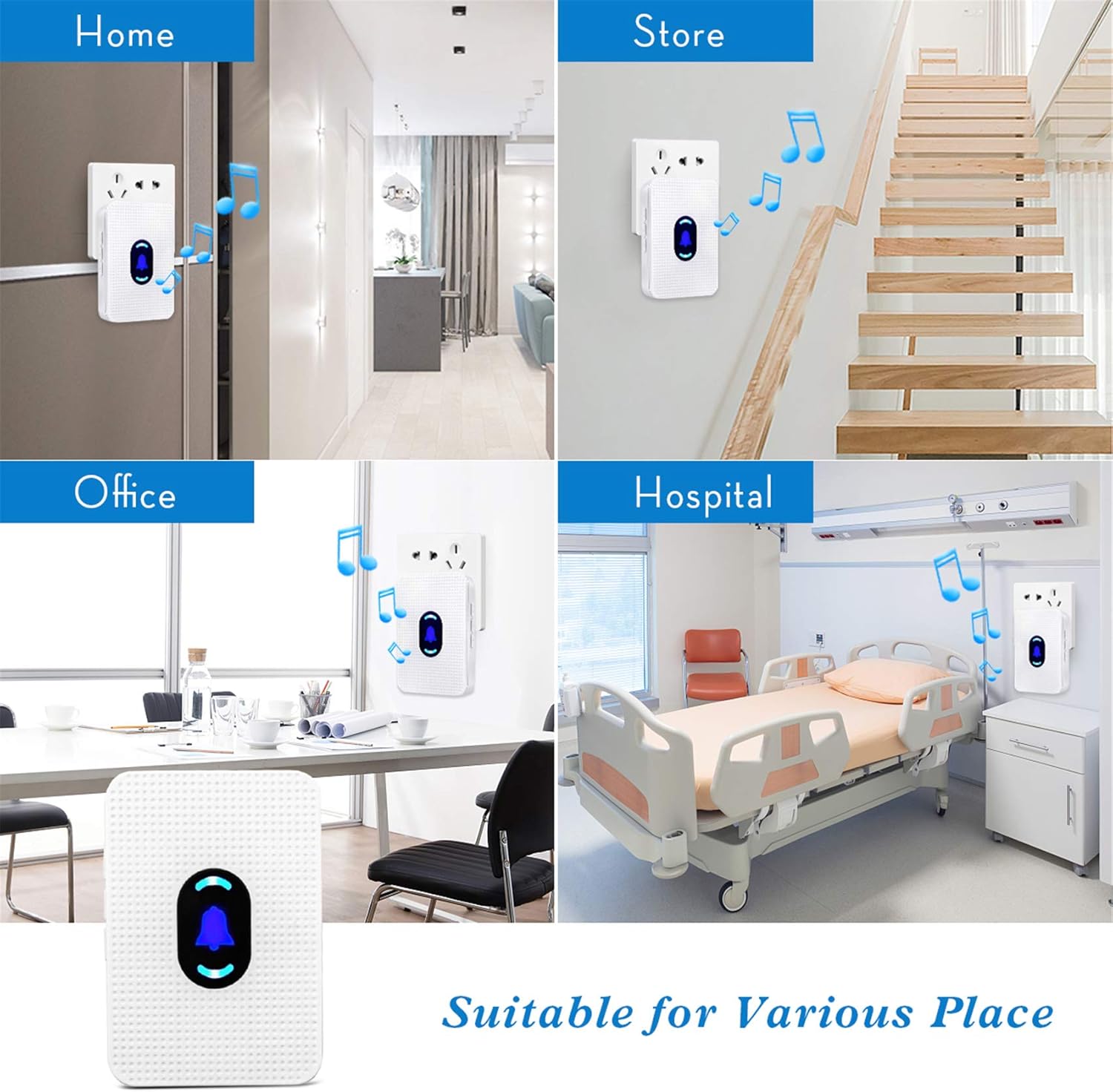Elderly Call Button with 2 Receivers & 1 Waterproof Transmitters & 1 Doorbell C7260