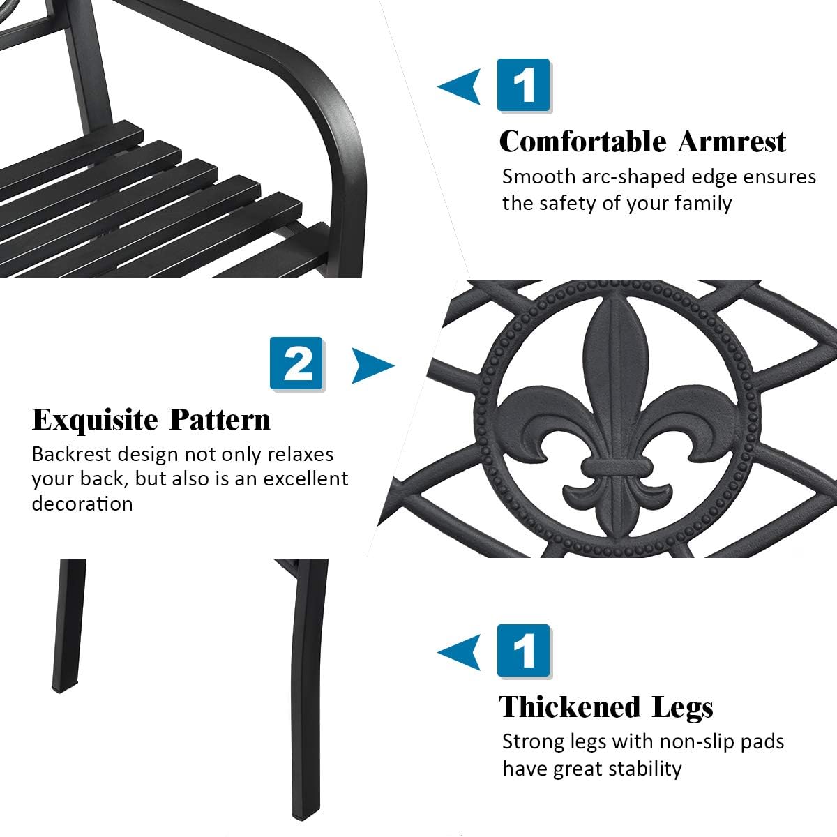 50 inch Heavy-Duty Metal Patio Bench with Pattern Backrest G6145