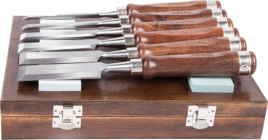 8 Pcs Wood Chisel Set with Walnut Handle and Vanadium Steel Blade, Wood Box Z25944