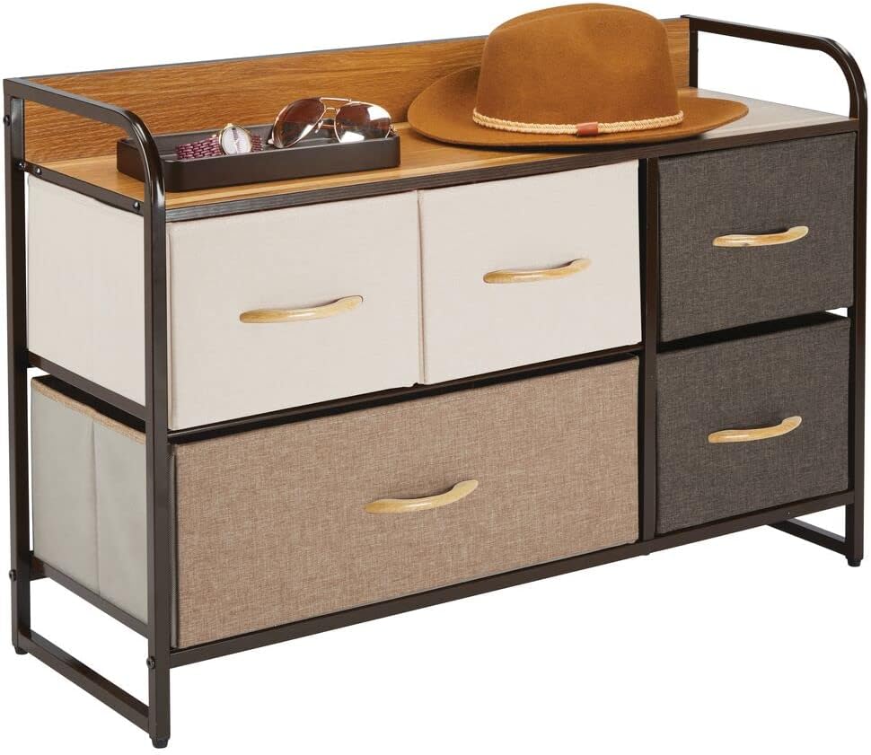 5 Removable Fabric Drawers Coffee Espresso Brown Storage Dresser B79881