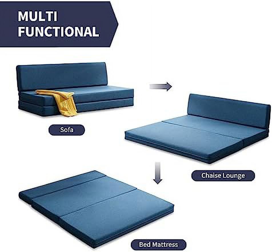 Twin Folding Sofa Bed with Memory Foam Mattress Linen Fabric Z947953