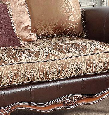 Cherry Finish Wood Pattern Fabric Sofa Set 2Pc D131