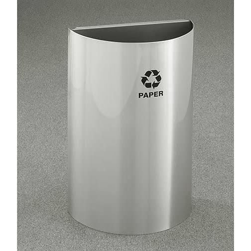 Satin Alum Open Top Half Round Recycling Receptacle, 10 Gallon R7669