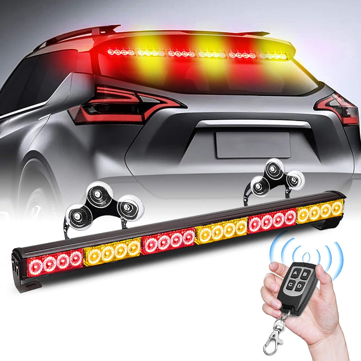 27 Inch 6 Panel LED Strobe Light Bar with Wireless Remote Control (Blue/Amber) Pack of 2 B744