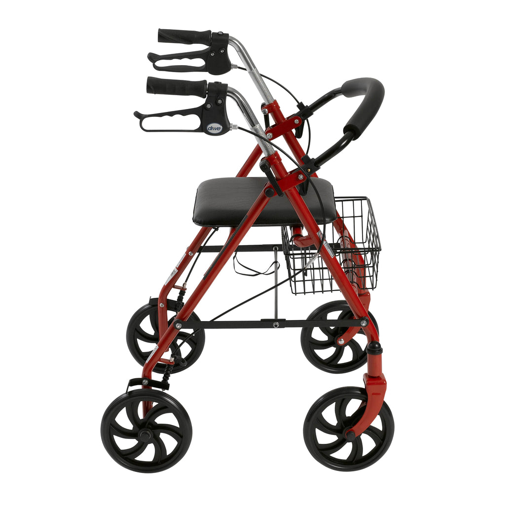 Red Four Wheel Rollator Walker with Fold Up Removable Back Support W180404