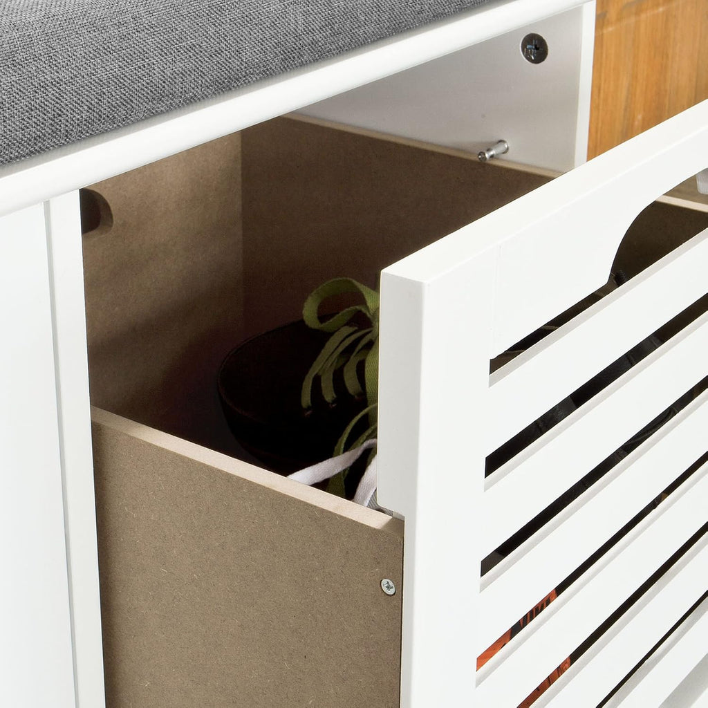 White Storage Bench with 2 Drawers & Removable Seat Cushion T247