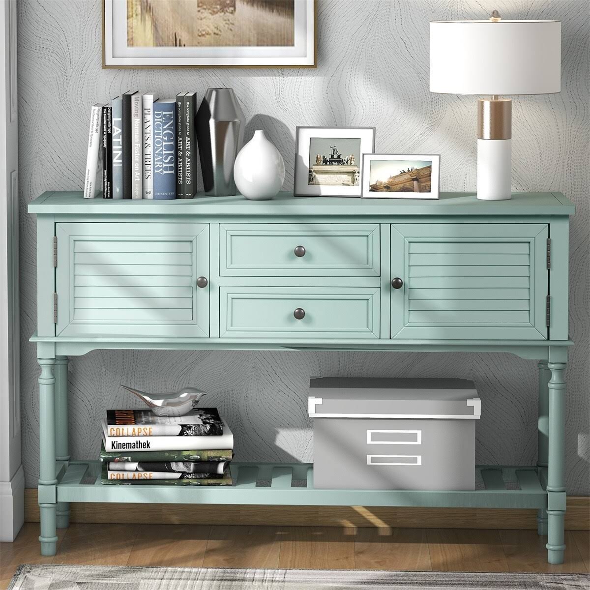Light Green Console Table with 2 Drawers and 2 Cabinets G873136