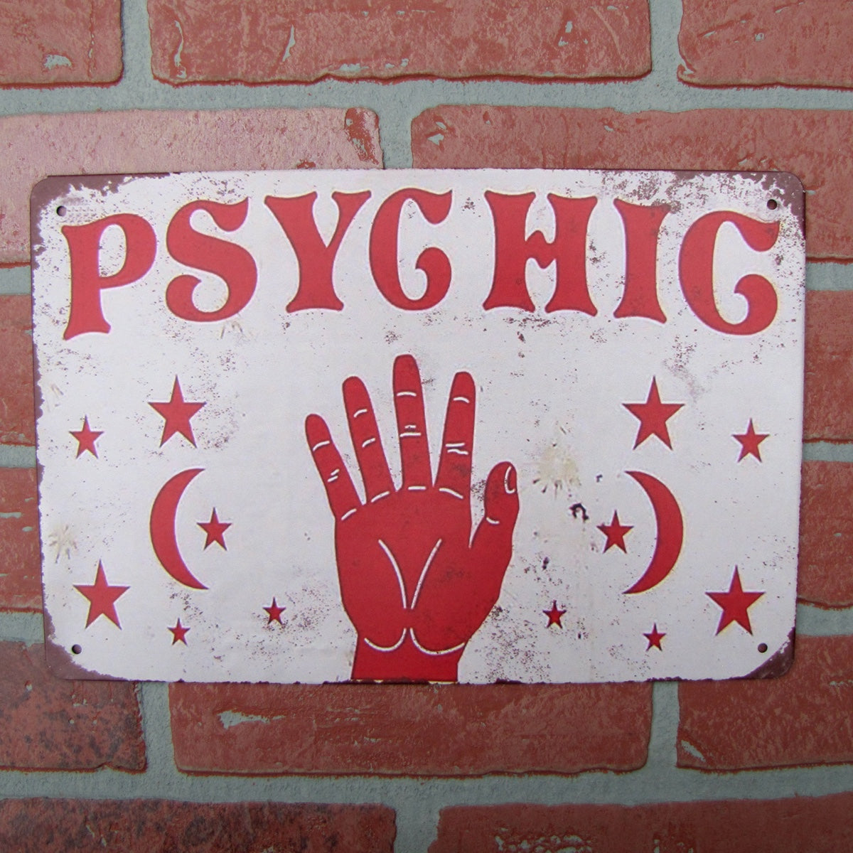 Vintage Metal Psychic Hand Palm Reading Wall Sign Tin Plaque N25281