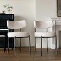 White Boucle Upholstered Dining Chairs Set of 2 with Black Metal Legs Q43224