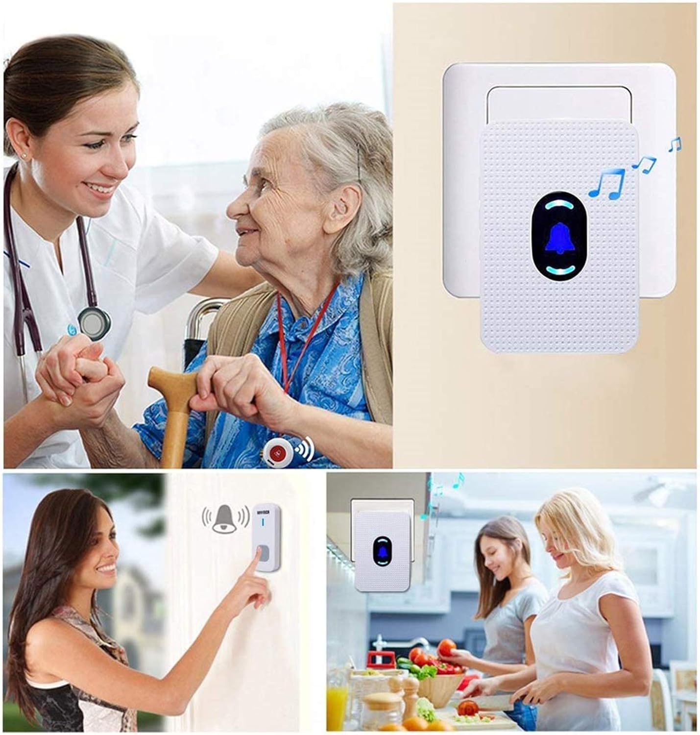 Elderly Call Button with 2 Receivers & 1 Waterproof Transmitters & 1 Doorbell C7260