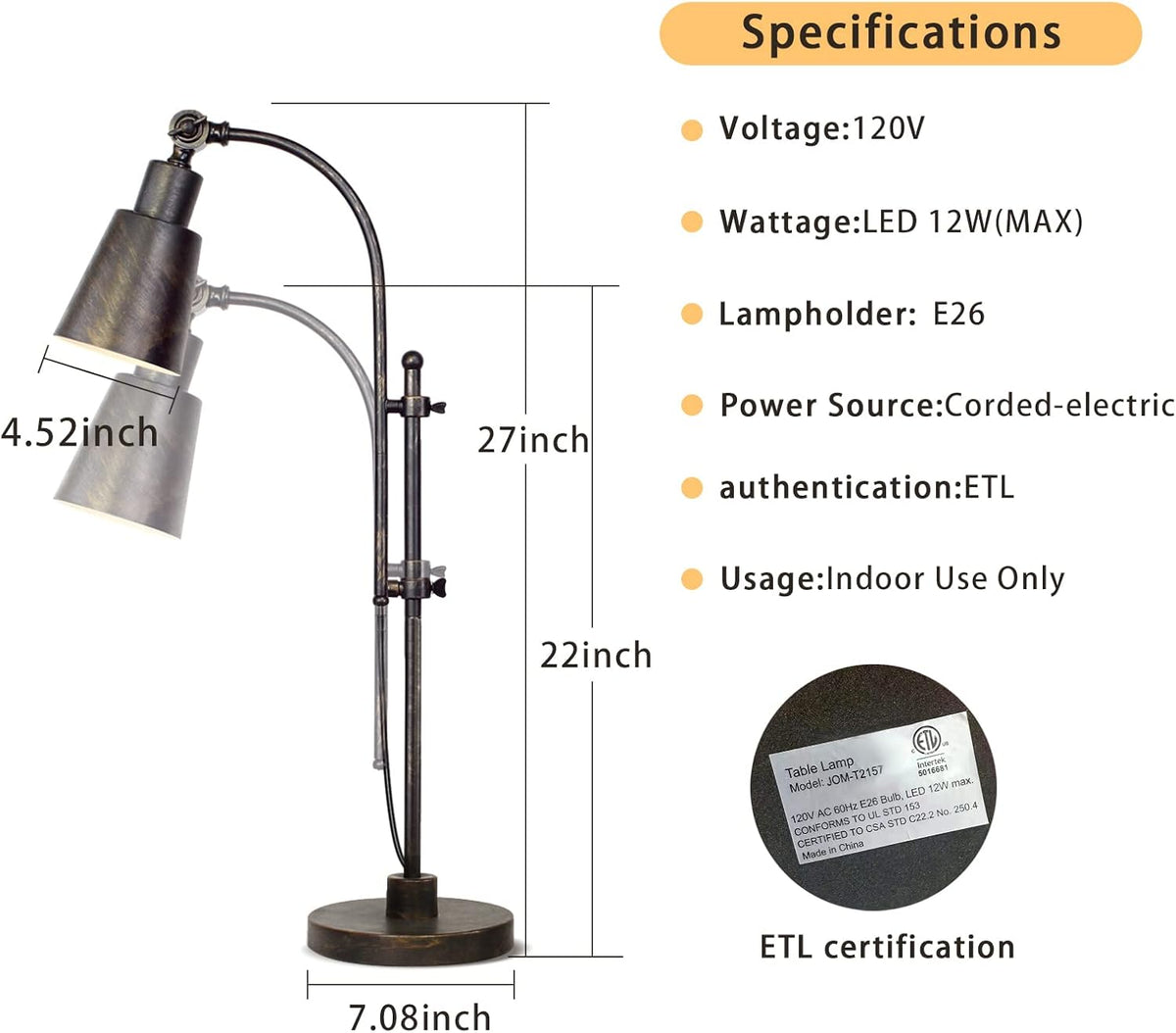 Industrial Desk Lamp Black Adjustable Metal Task Lamp P331825