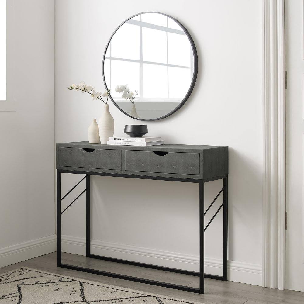 Grey 2-Drawer Faux Shagreen Entry Table I219325