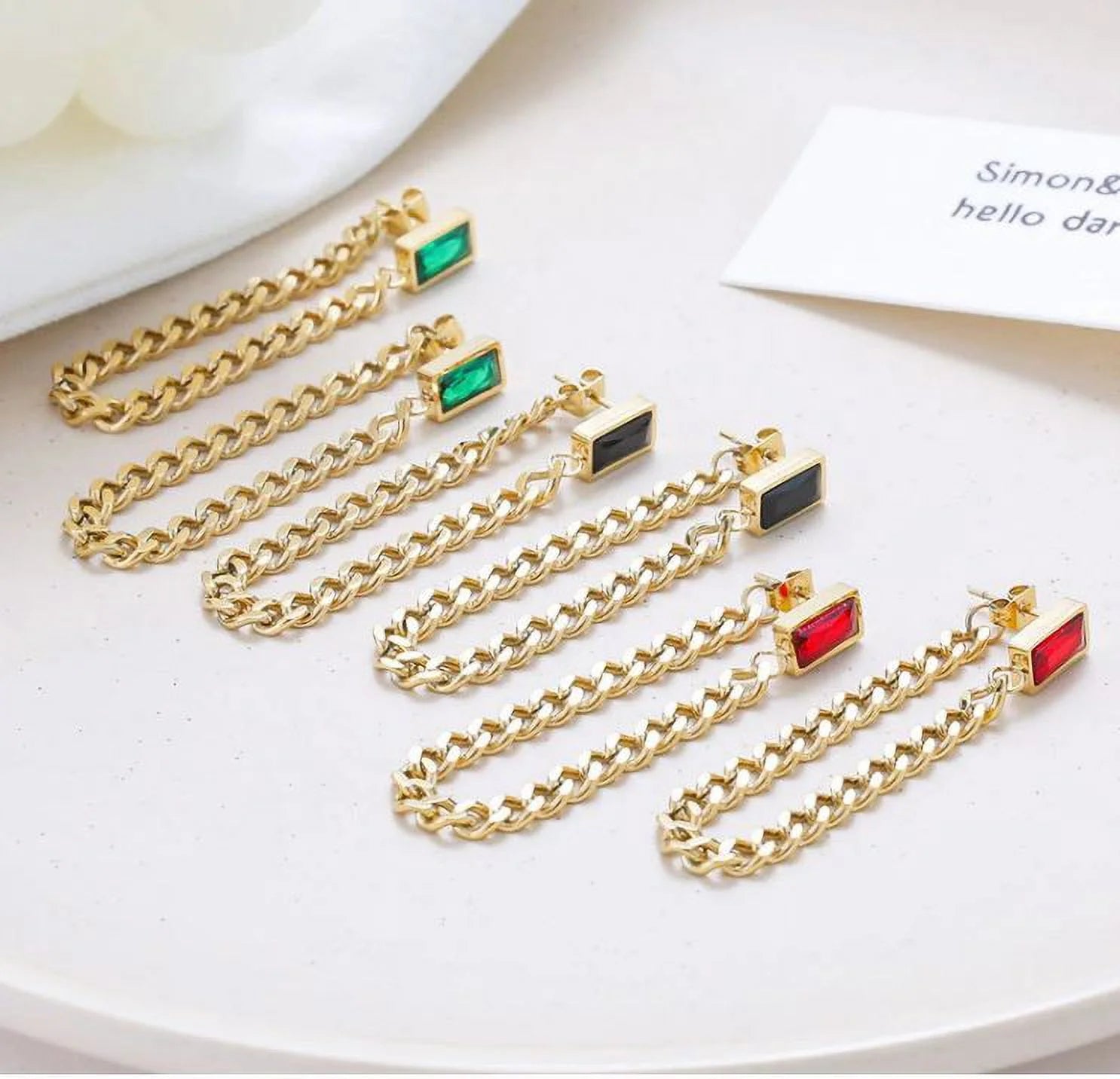 18K Gold Plated Stainless Steel Baguette Chain Earrings O8707