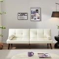 Ivory Linen Convertible Sofa Bed Futon with Solid Wood Legs W580