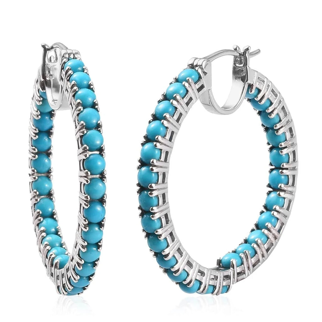 Sterling Silver Turquoise Hoop Earrings X846