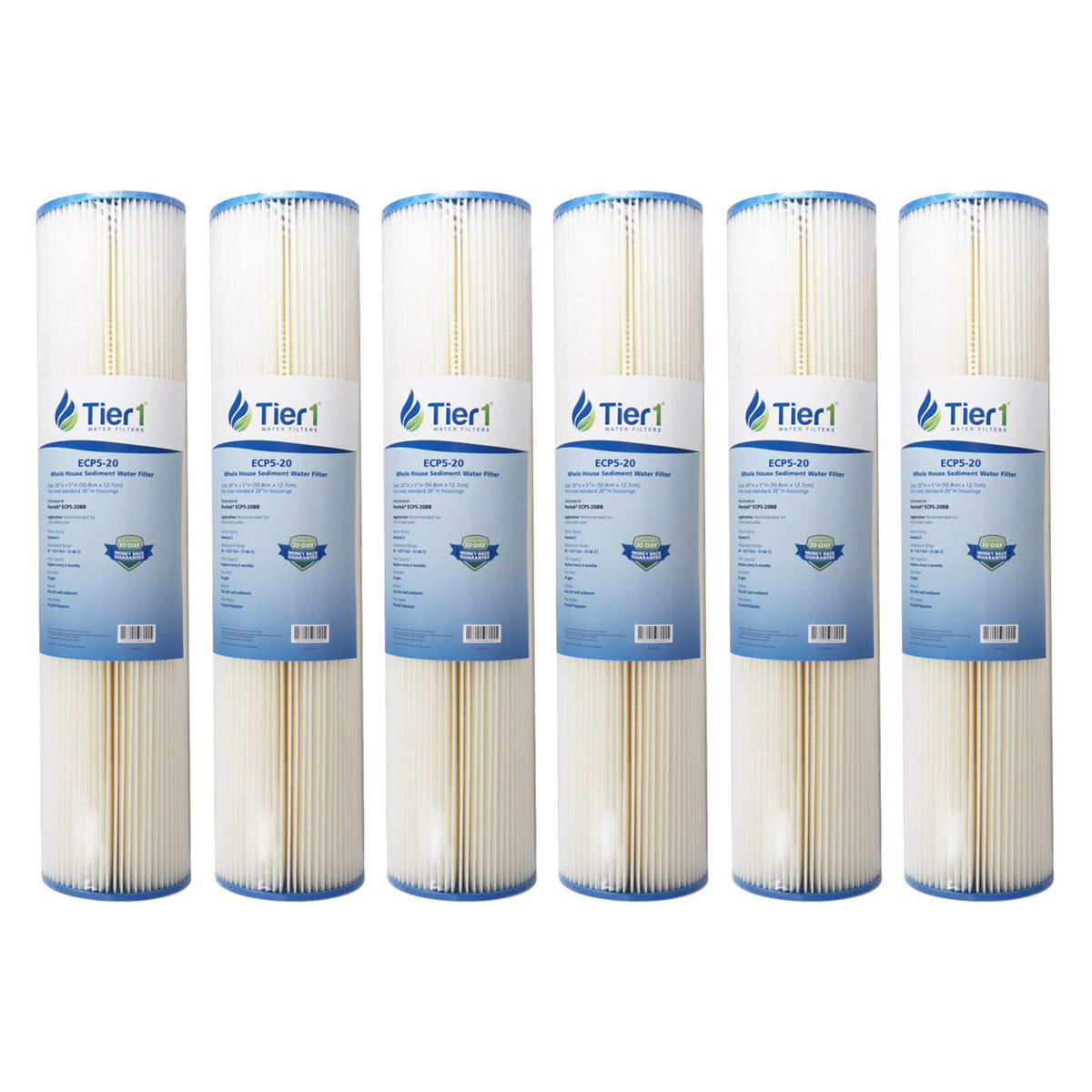 6 Pack 5 Micron 20 x 4.5 Pleated Cellulose Sediment Water Filter B7036