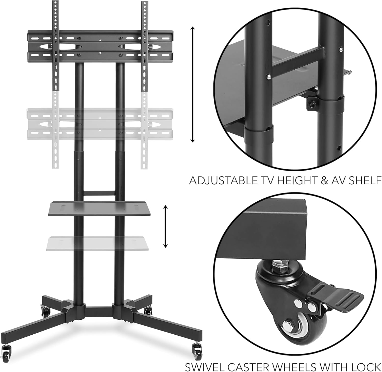 Rolling TV Stand Mobile TV Cart with Wheels H28706