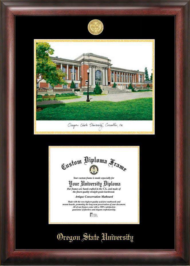 Gold Embossed Diploma Frame with Campus Images Lithograph L7008